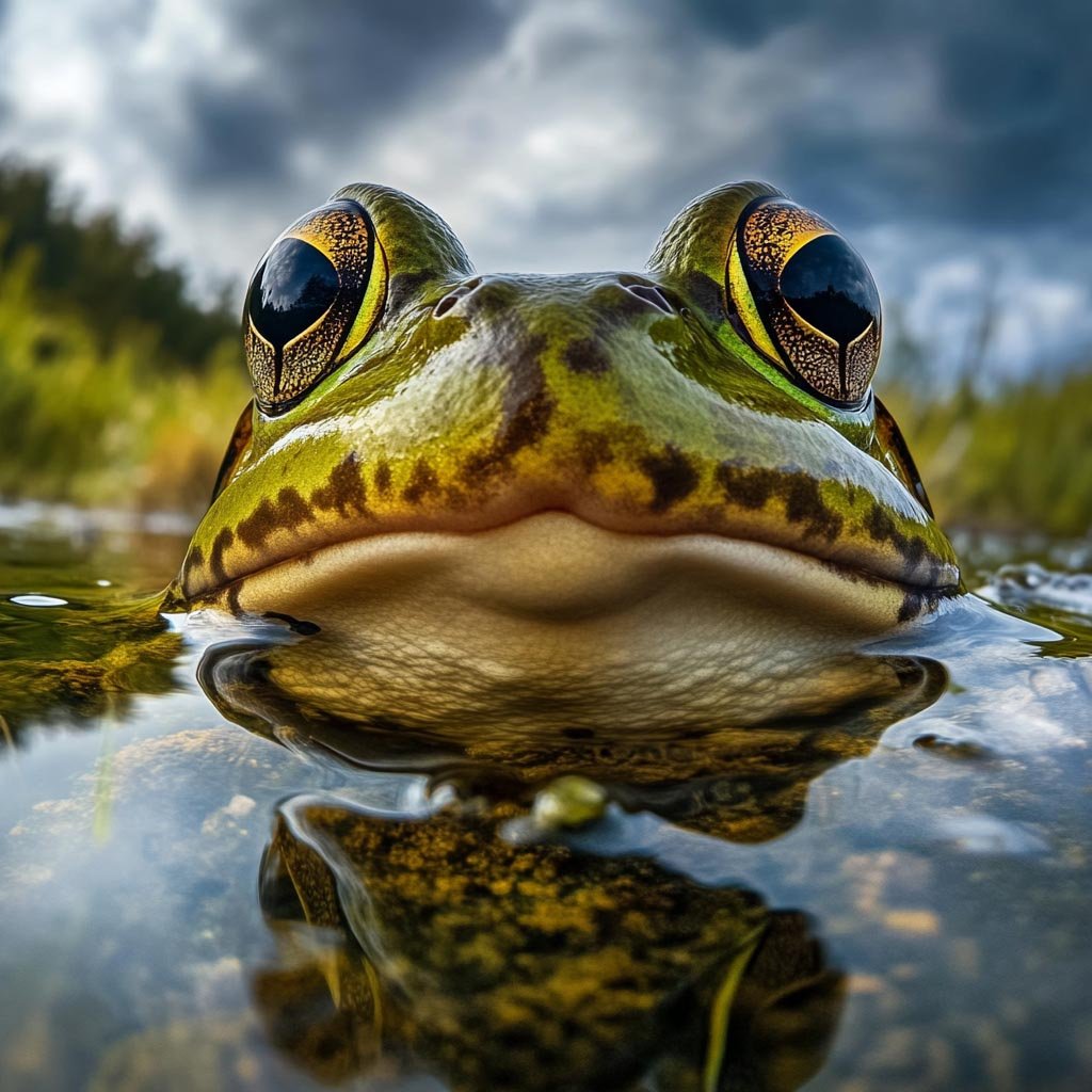American bullfrog in water