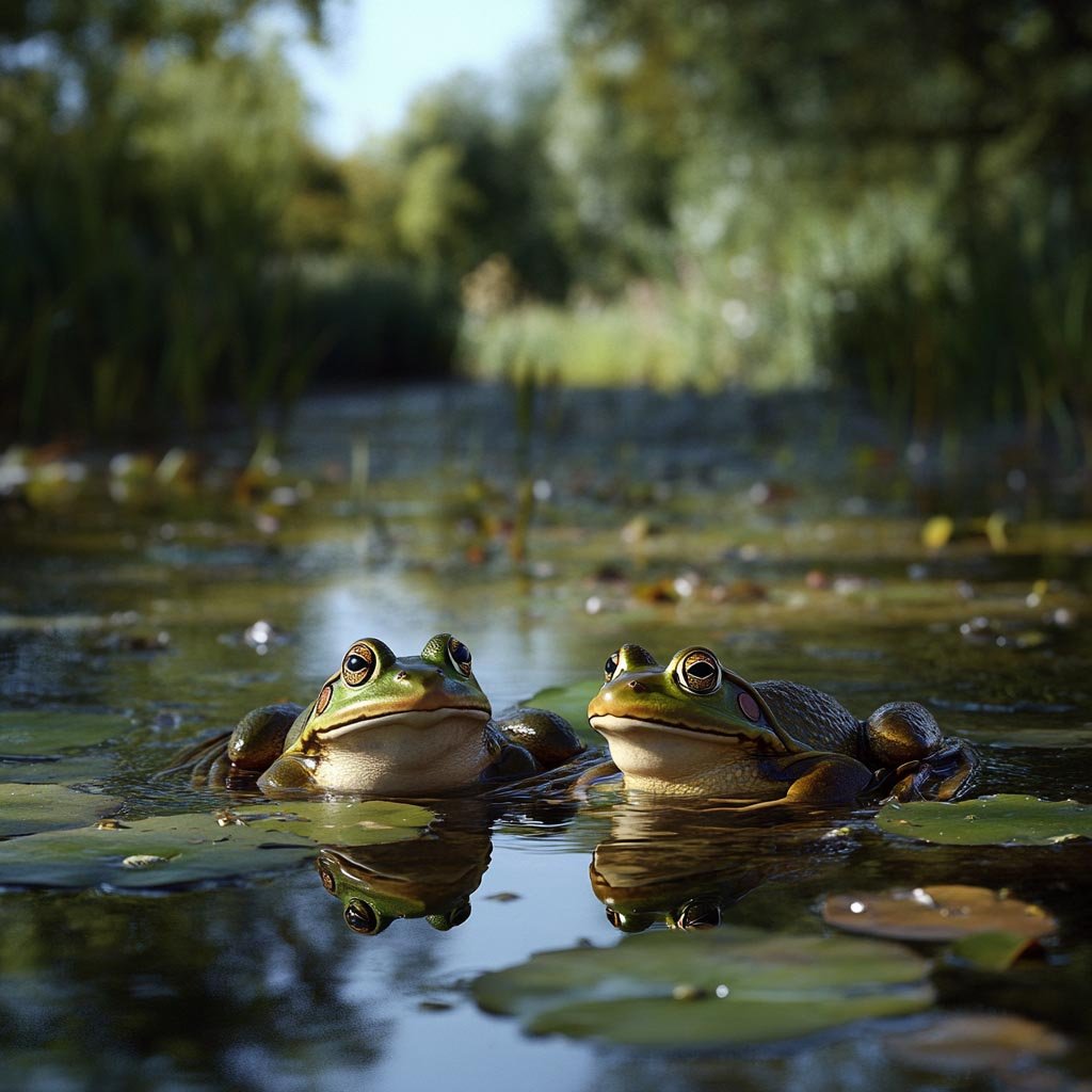Bullfrog in a pond environment