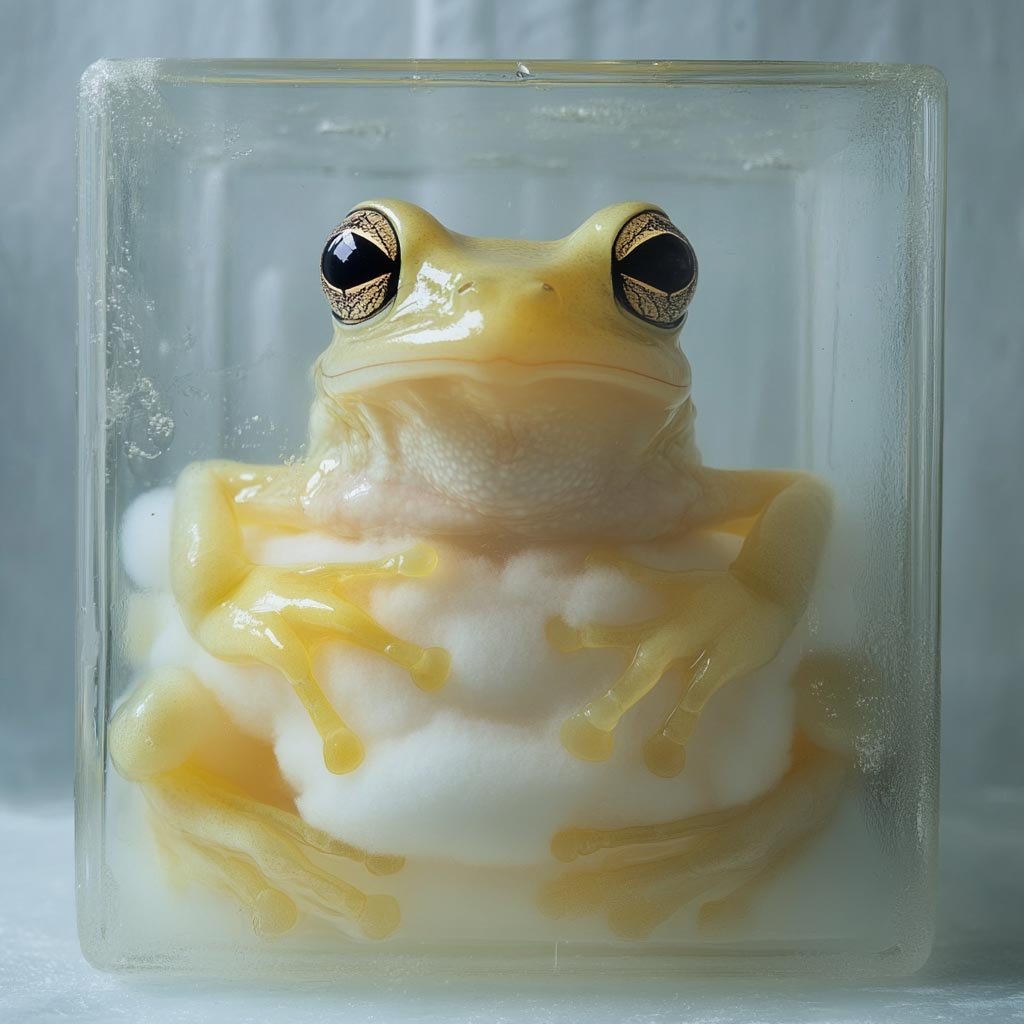 Frog with cloud-like patterns and light coloration