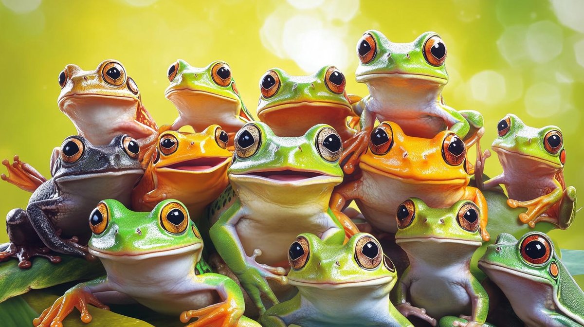 Collection of colorful frogs