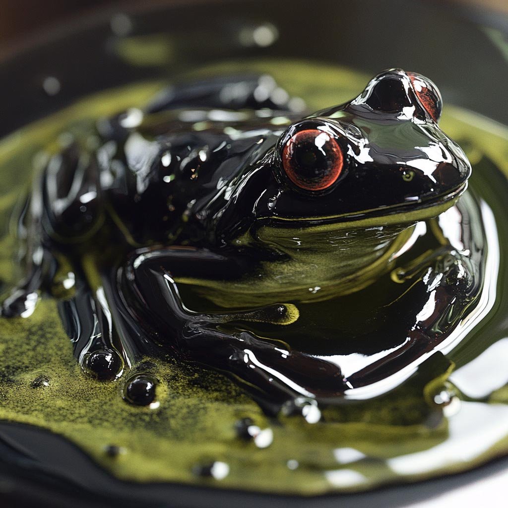 Frog with shiny, oil-resistant skin
