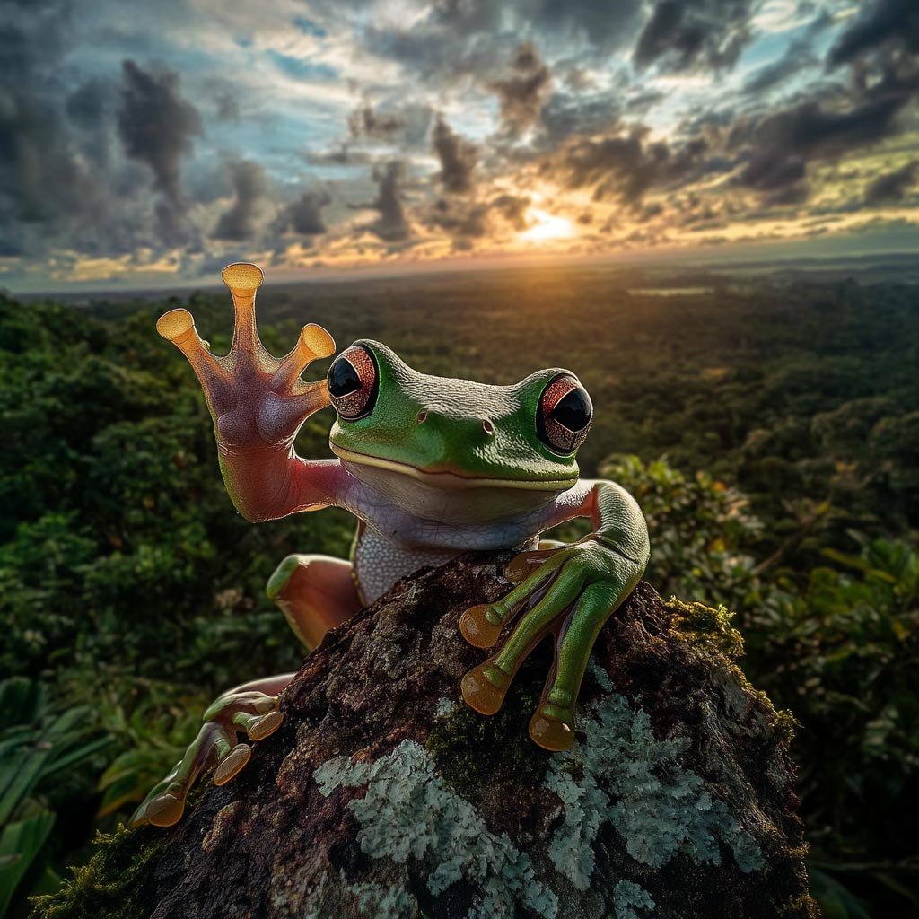 Green tree frog on a leaf