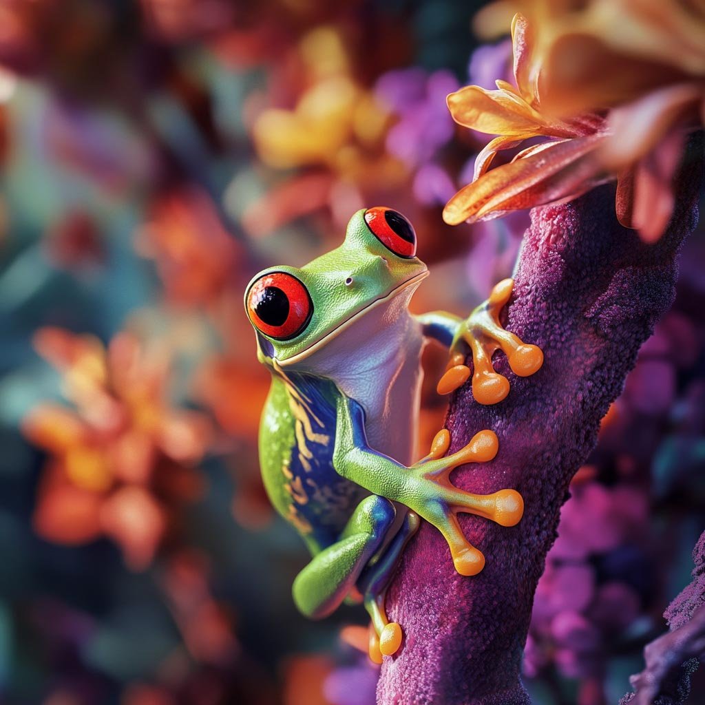 Tree frog climbing on a tree branch